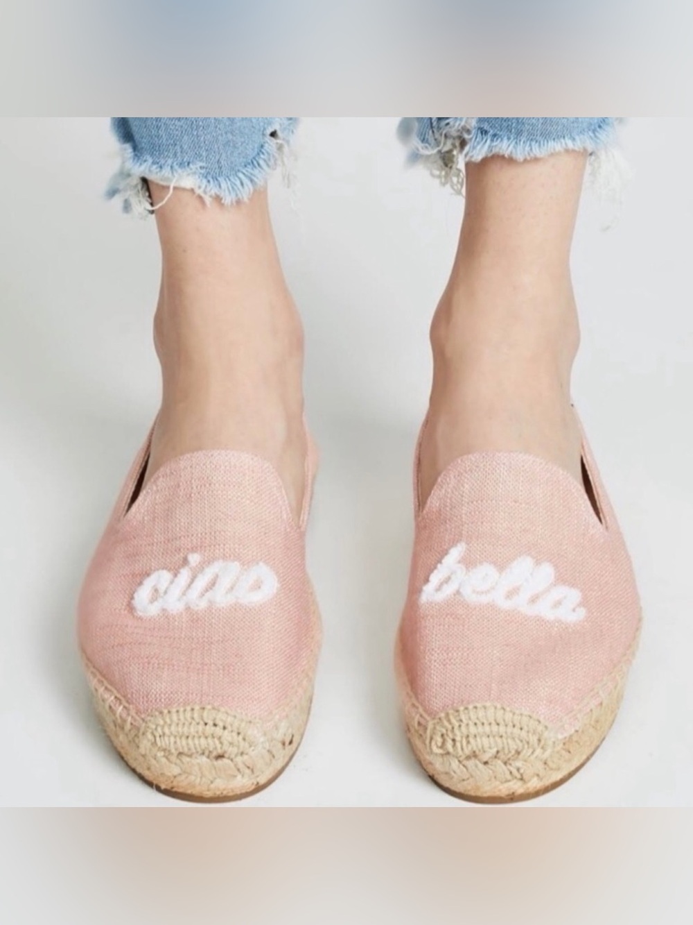 Anthropologie Soludos Ciao Bella Espadrilles Woven Platform Pink White Size 7.5